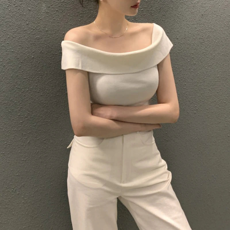 Striped Short-sleeved Sweater Top