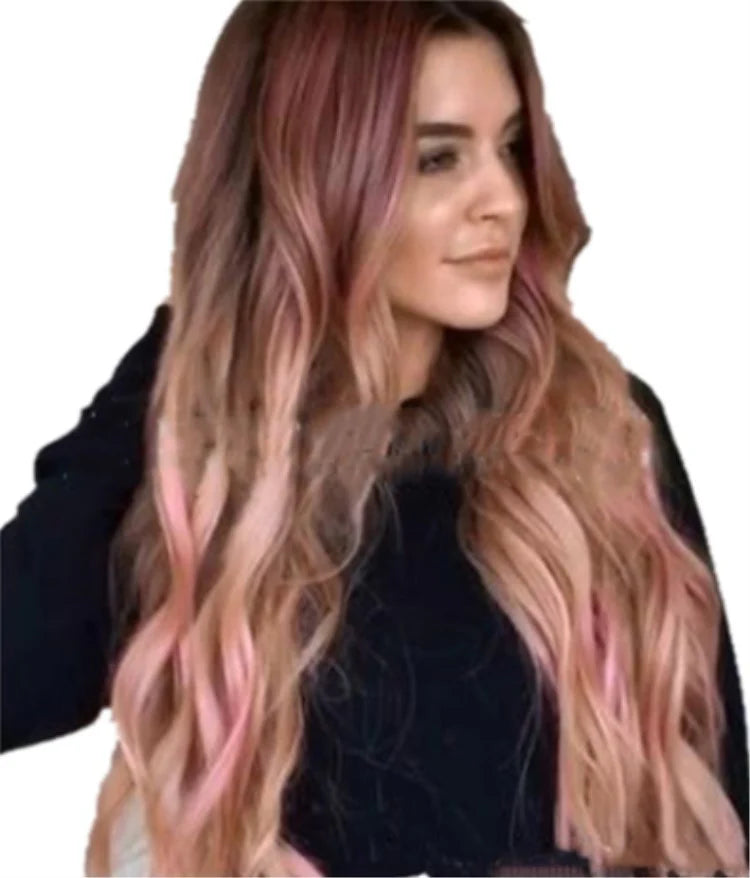 Brown Pink Big Wave Human Hair Wigs