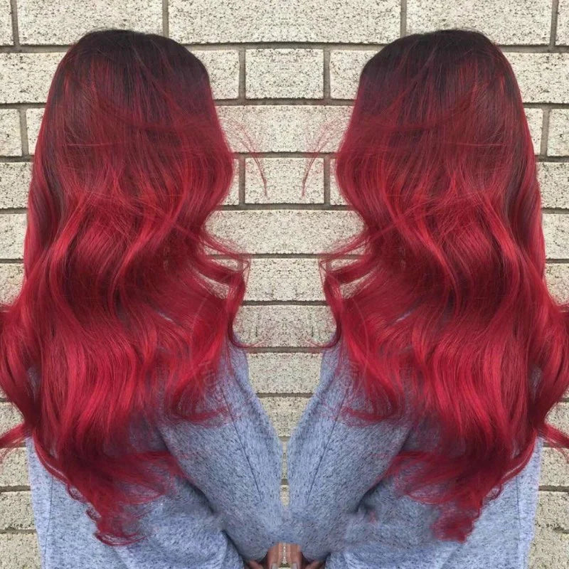 Black Gradient Wine Red Human Hair Wigs