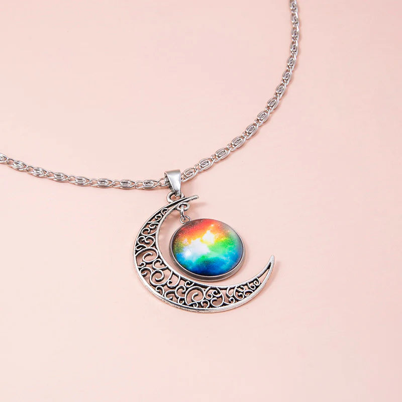 Galaxy Planet Star Glass Necklace